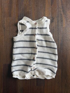 3 month Striped Knit Baby Romper - Cream & Navy